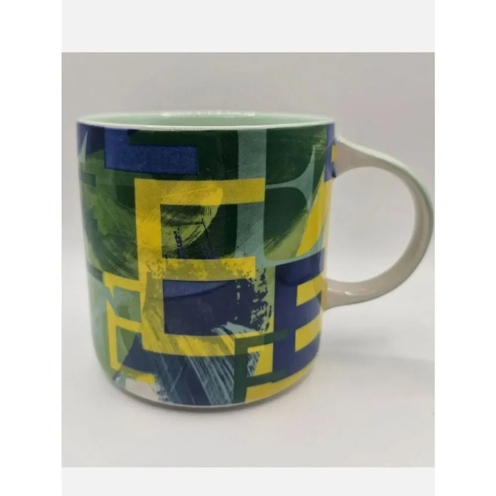 Anthropologie Color Block Letter E Lottie Print Ceramic Mug